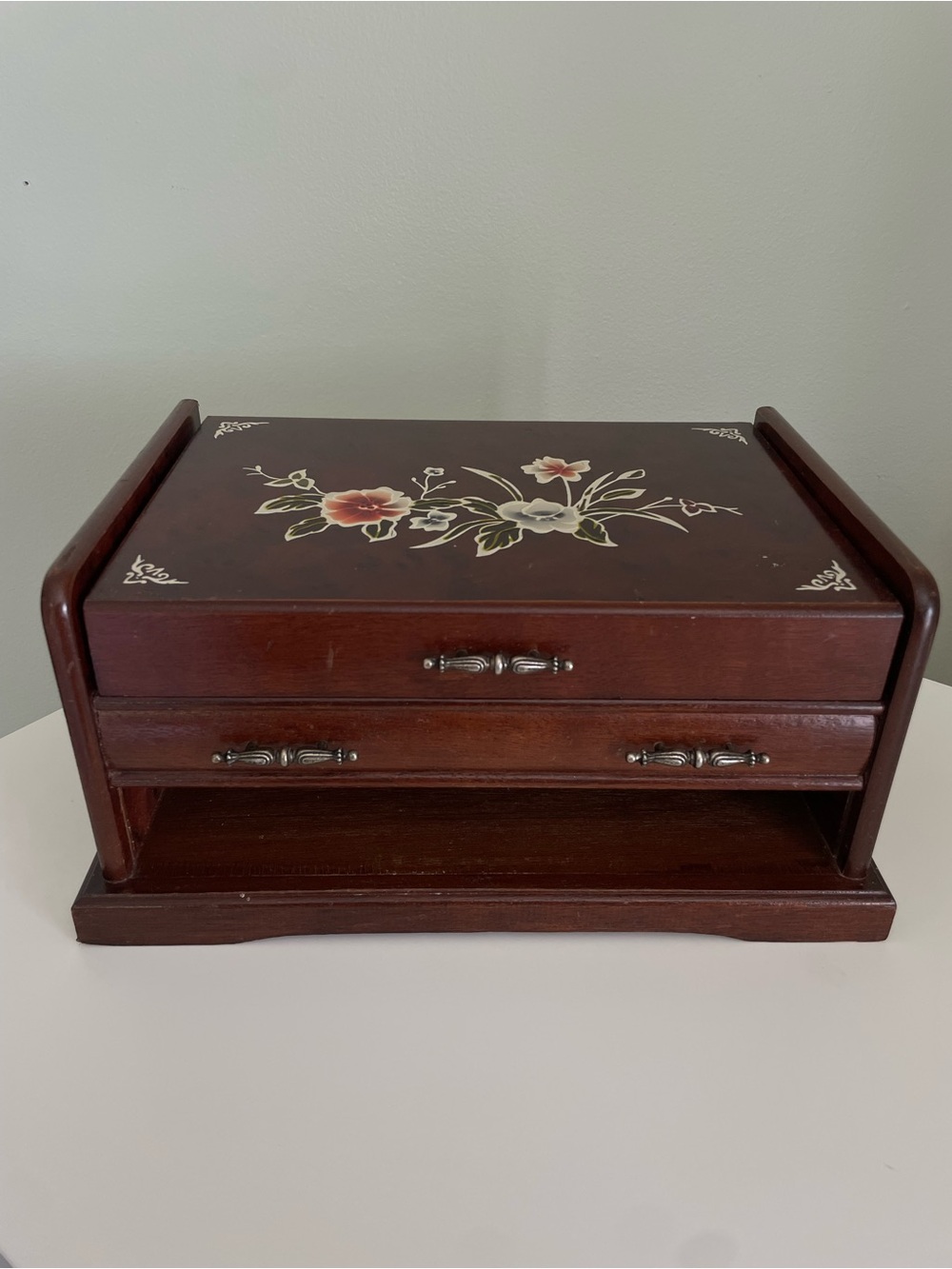 Hand Painted Floral Wooden Jewelry Box Flower Jewelry Box Brass Hardware